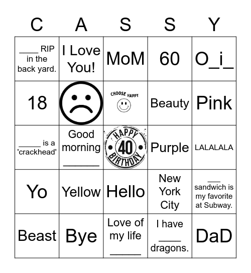 Birthday Bingo Card