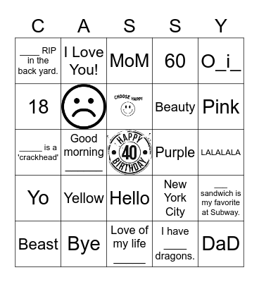 Birthday Bingo Card