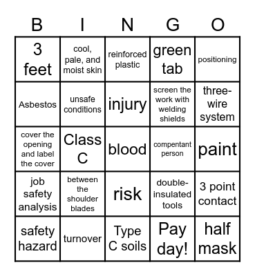Basic Safety Bingo Card
