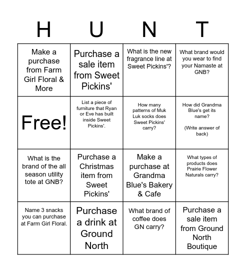 Shoppers on the Hunt Bingo Card