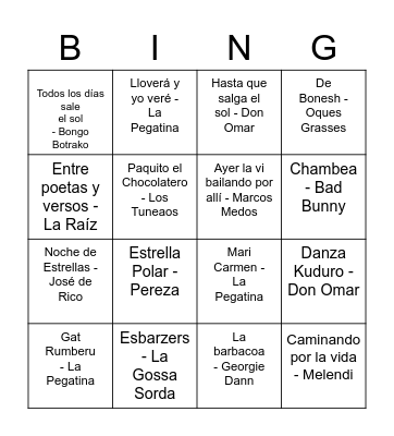 Bingo Musical Bingo Card