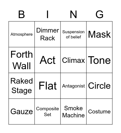 Vocab Bingo Card