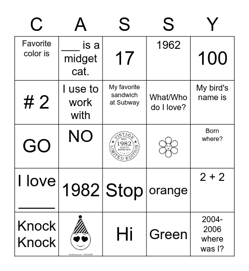 Birthday Bingo Card