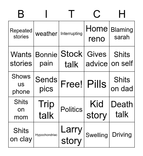 Wicked Witch Bingo Card