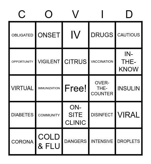 COVID EDUCATION Bingo Card