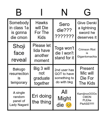 mha predictions Bingo Card
