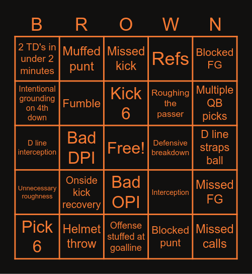 Browns lose Bingo Card