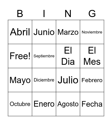Los Meses Bingo Card