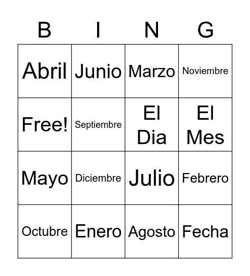 Los Meses Bingo Card