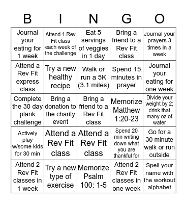 Rev Well Chandler Fall Fitness Challenge Bingo Card