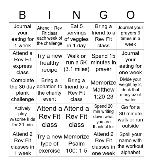 Rev Well Chandler Fall Fitness Challenge Bingo Card