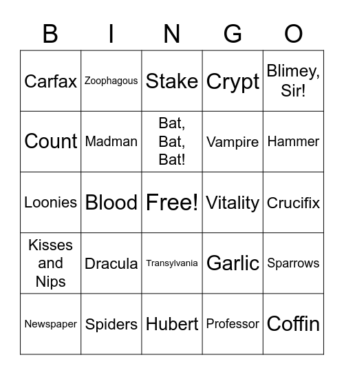 Dracula Bingo Card