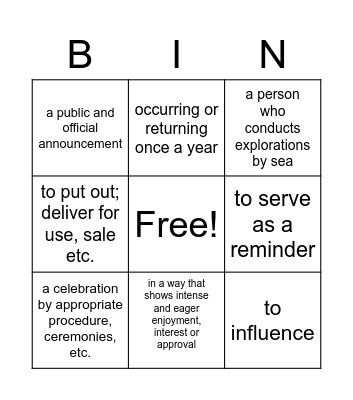 Vocabulary Bingo Card