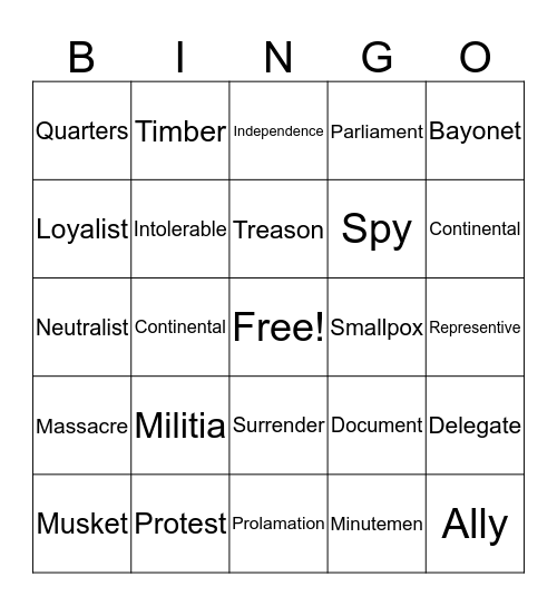 Vocabulary Bingo Card