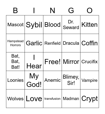 Dracula Bingo Card