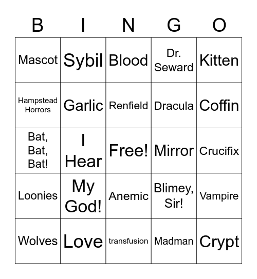 Dracula Bingo Card