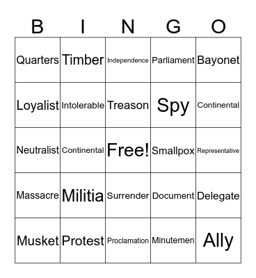 Vocabulary Bingo Card