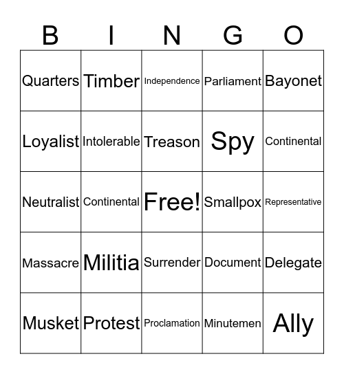 Vocabulary Bingo Card