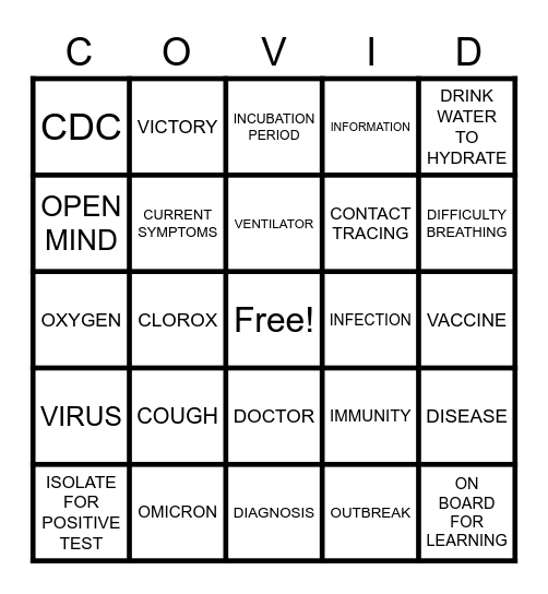 COVID Education Bingo Card