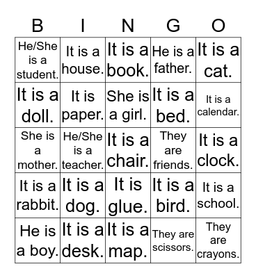 Classroom Vocabulary Bingo Card