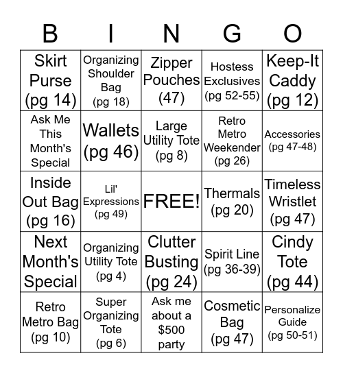 Thirty-One Bingo Card