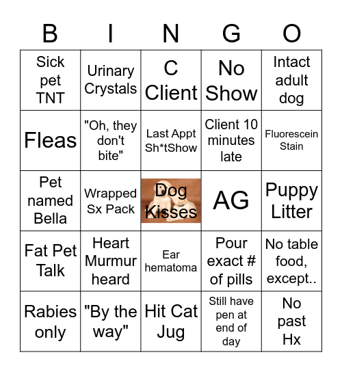 Vet Tech Bingo Card