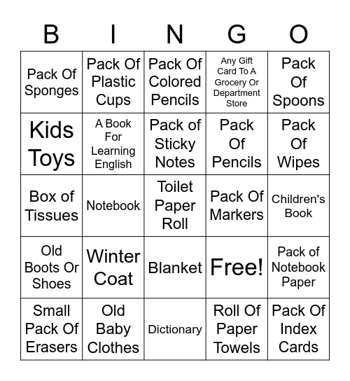 Donation Bingo Card Bingo Card