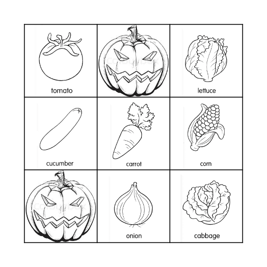 Vegetable Bingo Card