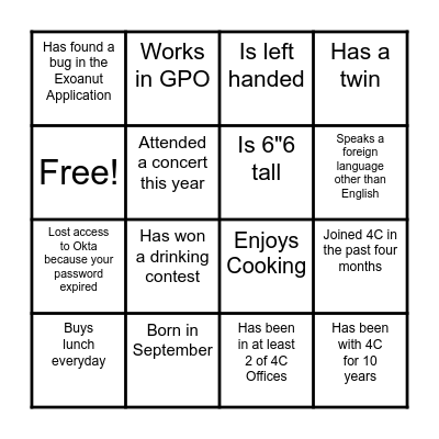 4C BINGO! Bingo Card
