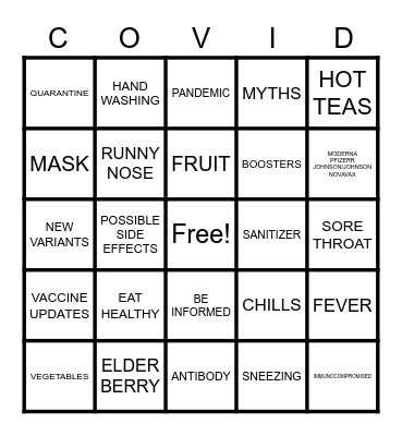 COVID Education2 Bingo Card