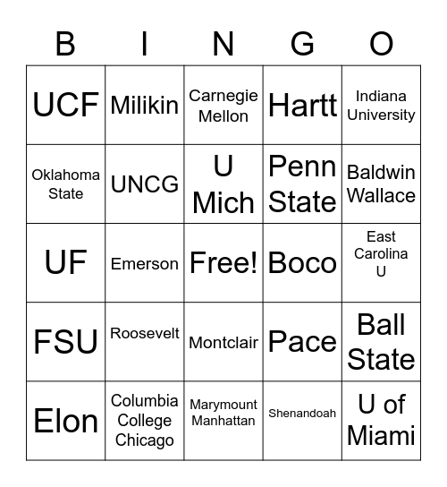 Colleges Bingo Card