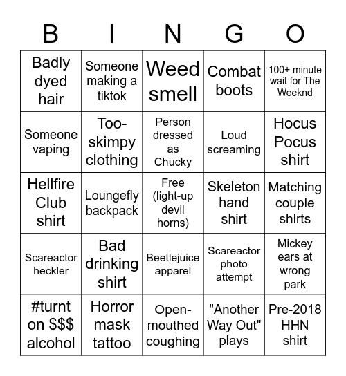 HHN Bingo Card