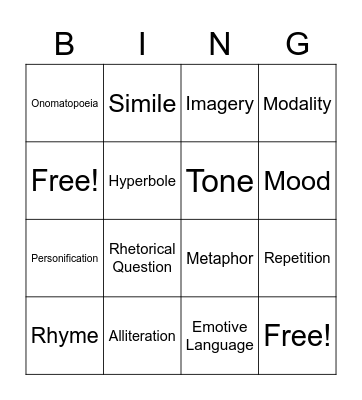 Language Feature Bingo Card