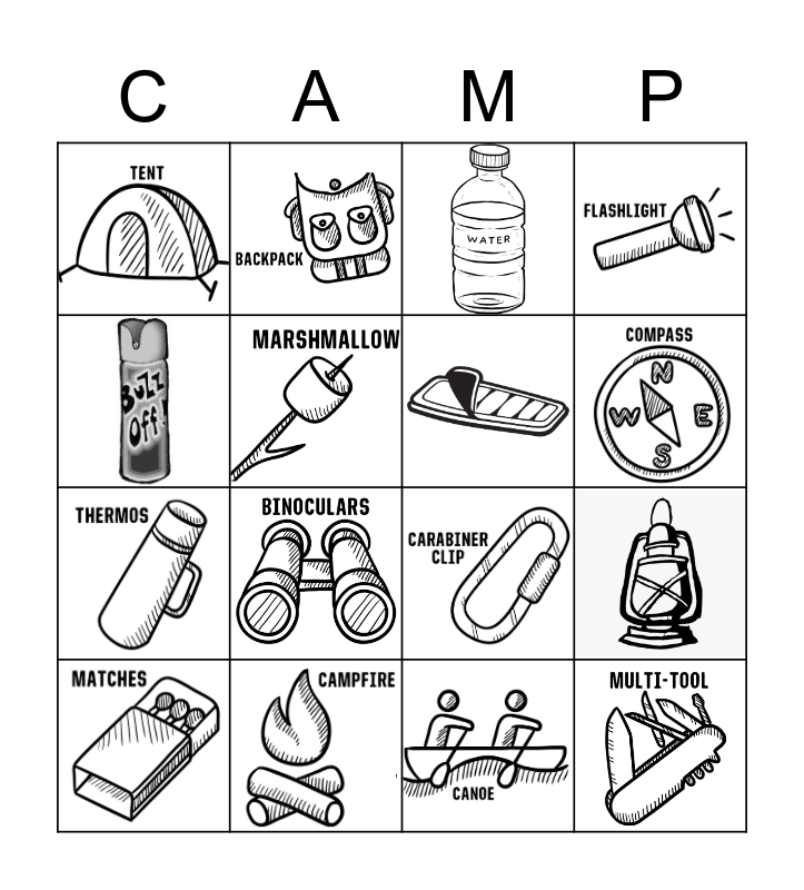 Camping Inferences Bingo Card