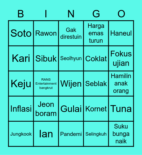 Jongwon Bingo Card