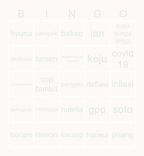 𓂃𓈒 ⊹ ° . ˚ ⩩ 𓄧 Bingo Card