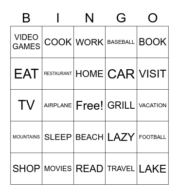 FALL BREAK BINGO Card