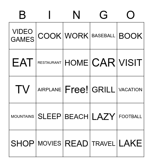 FALL BREAK BINGO Card