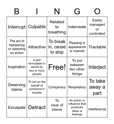 Gen Vocab 2 Bingo Card