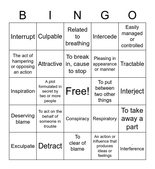 Gen Vocab 2 Bingo Card