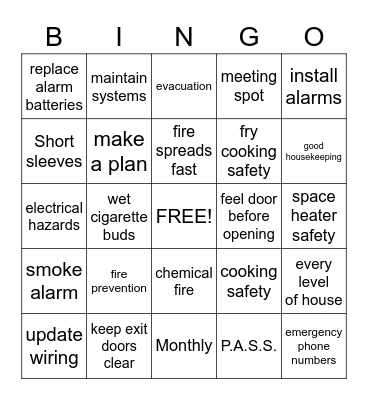 Fire Safety! Bingo Card