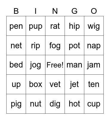 phonics short vowel review bingo Card