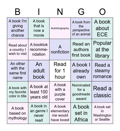 Reading Challenge Bingo Card