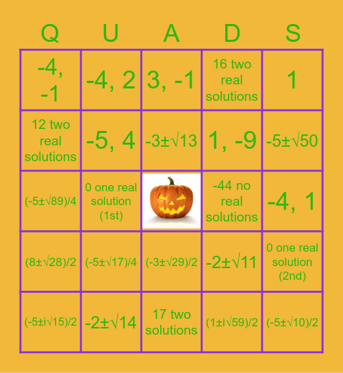 Solving QUADS Bingo Card