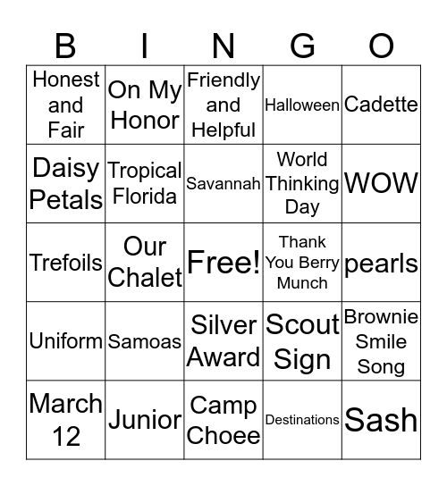 DAISY Bingo Card