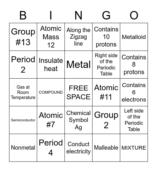 Matter/Periodic Table Bingo Card