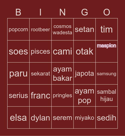 rox’ Bingo Card