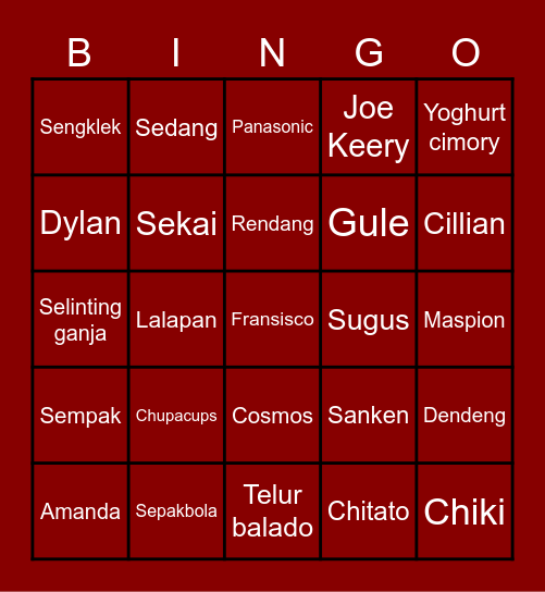 Jongwon Bingo Card