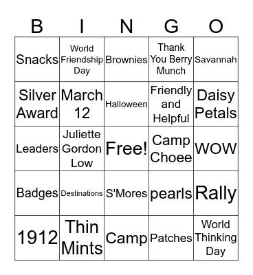 DAISY Bingo Card