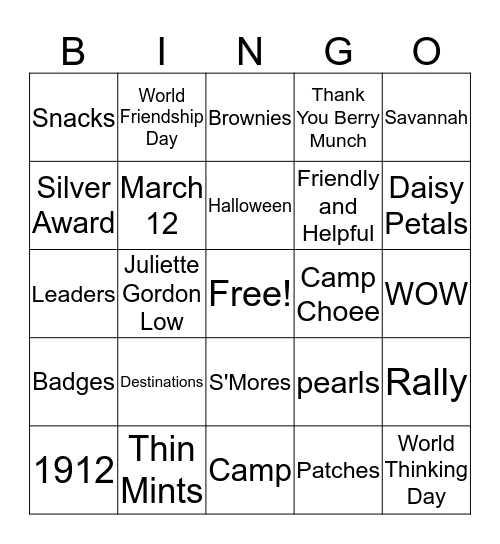 DAISY Bingo Card